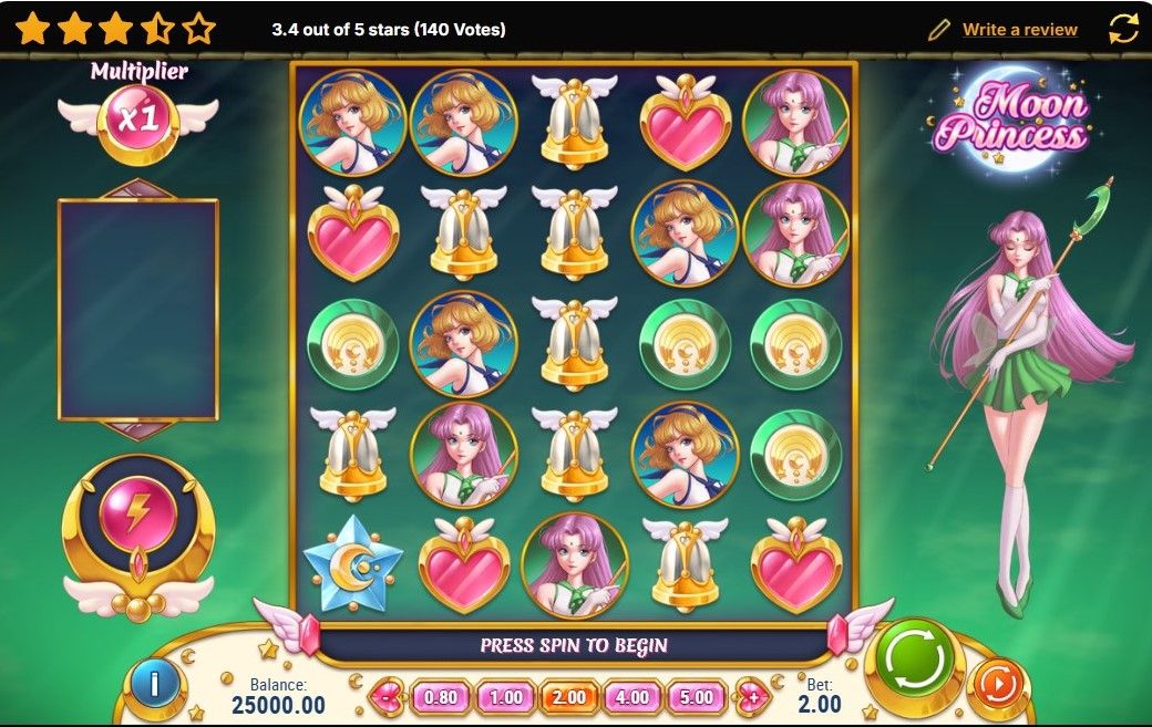 Moon Princess game interface with key elements labeled