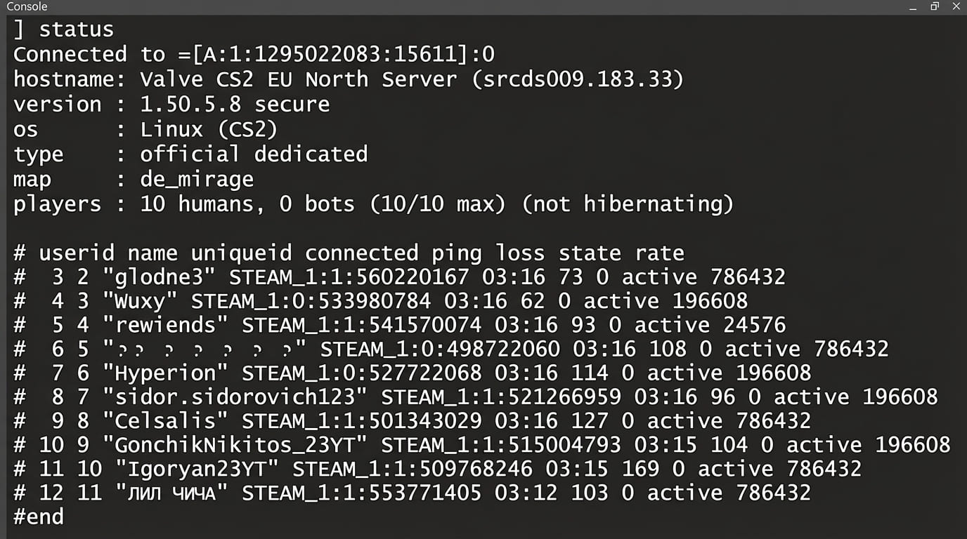 Typing status on console