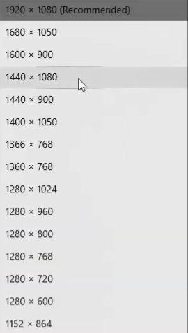 Selecting the resolution