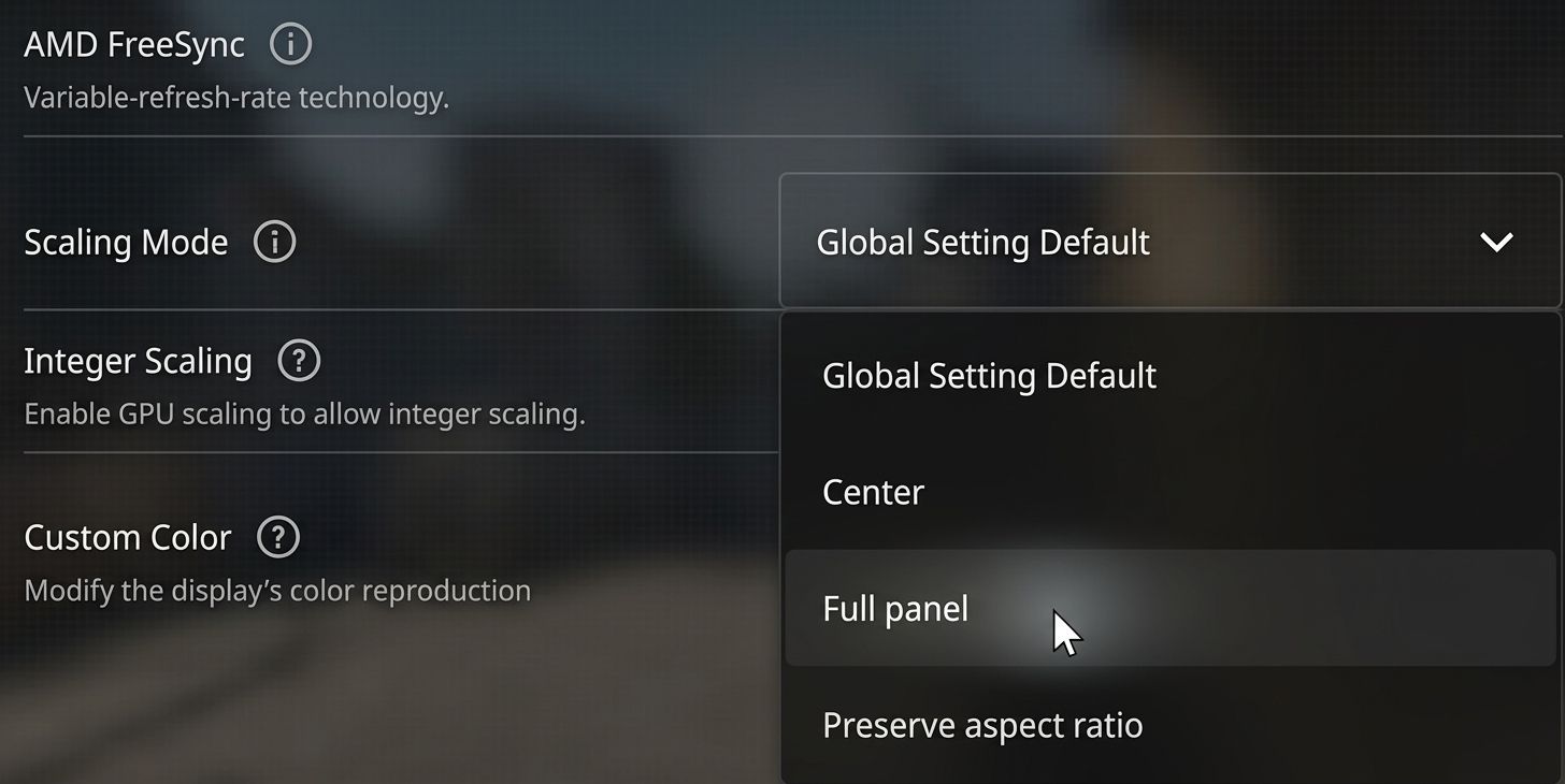 Setting the Scaling Mode to Full Panel