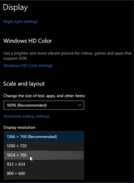 Selecting a 4:3 resolution
