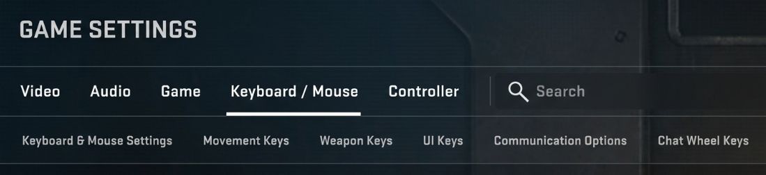 UI Keys in game settings