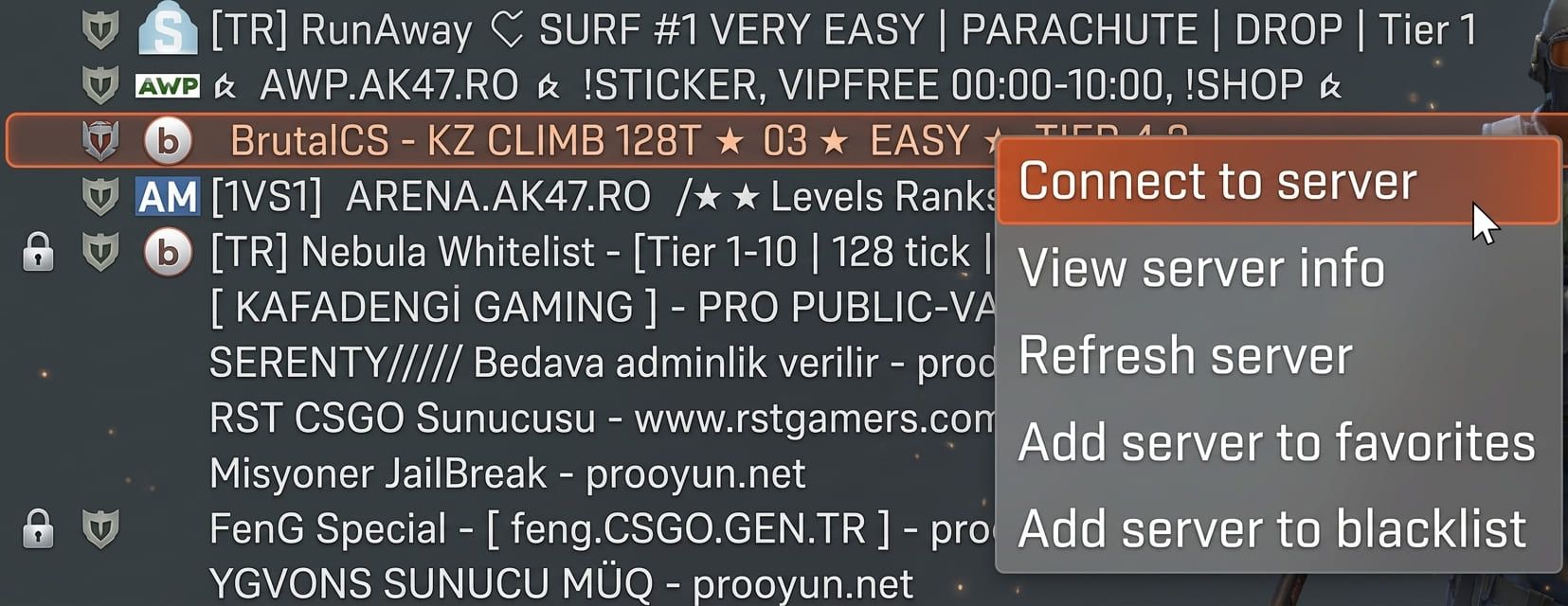 Selecting Connect to Server