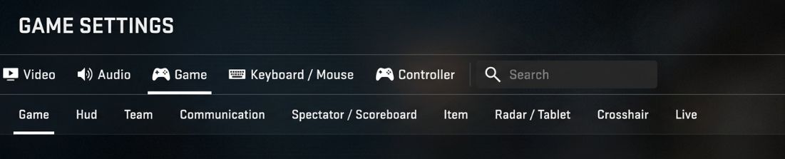 Game section in game settings