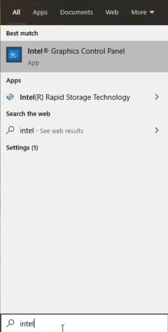 Typing “intel” the Windows search bar