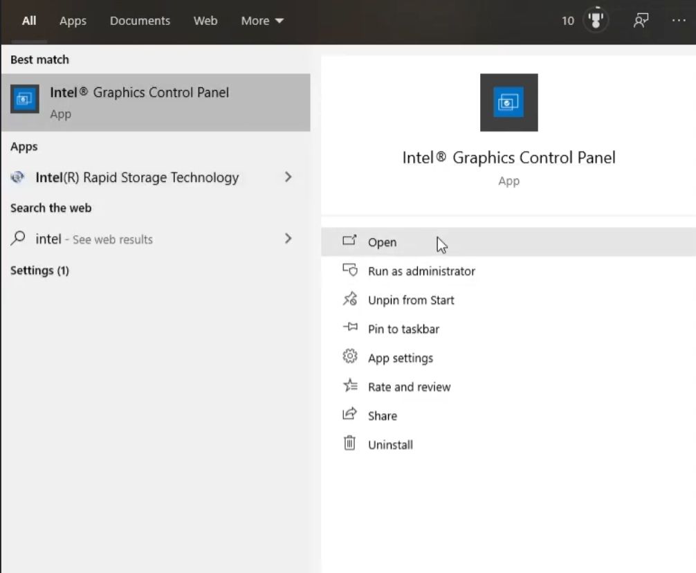 Intel Graphics Control Panel