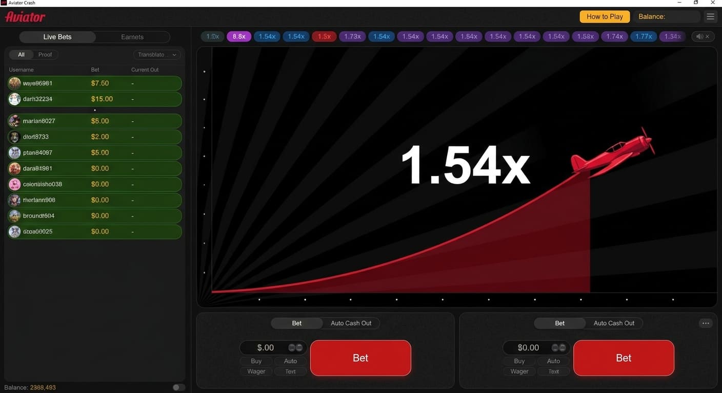Aviator interface screenshot