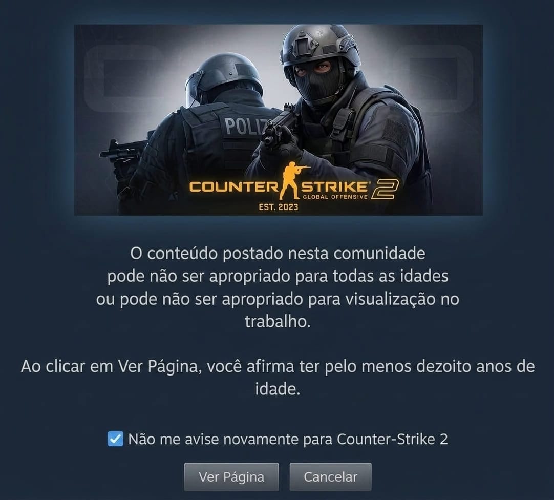 confirmando que você tem pelo menos 18 anos