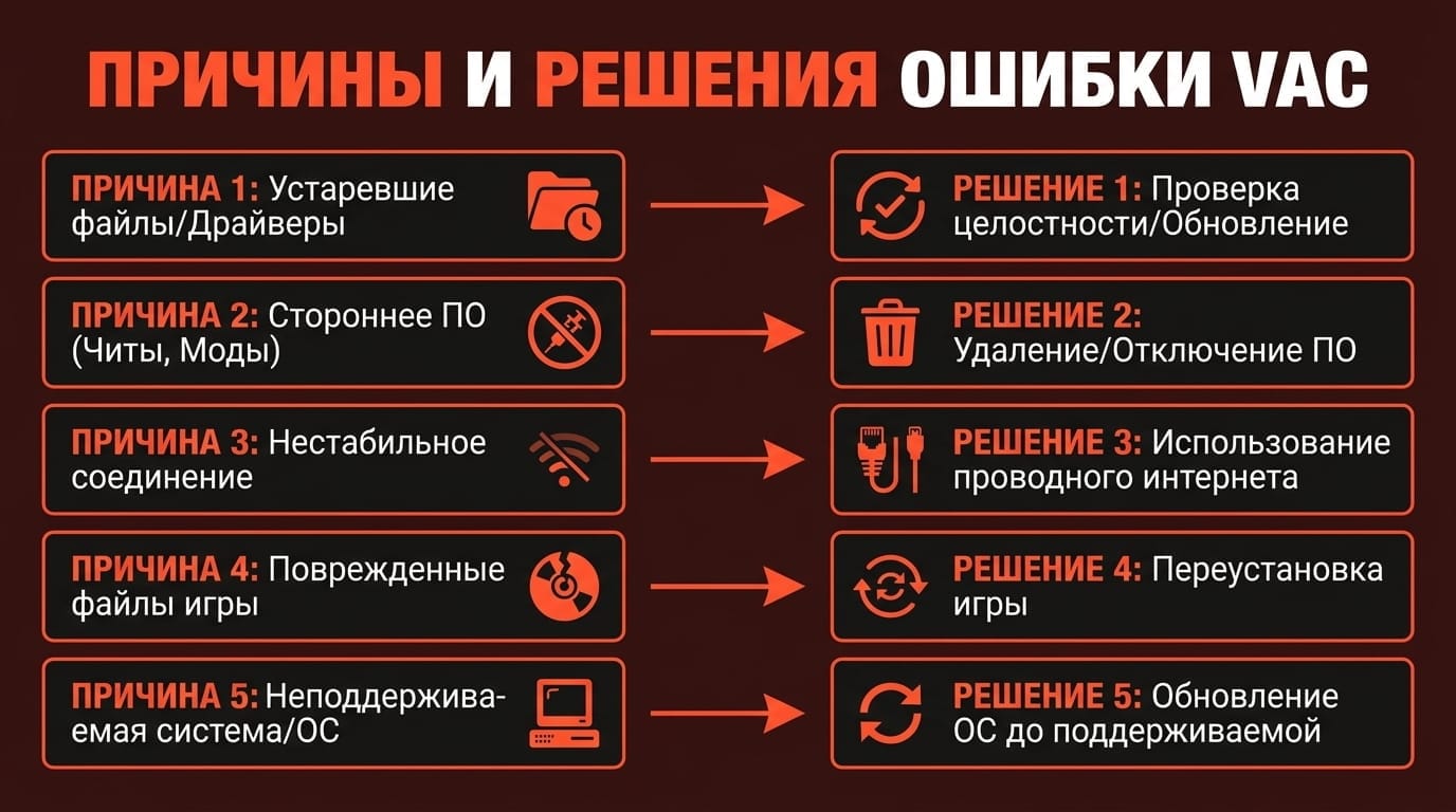 Причины и решения ошибки VAC