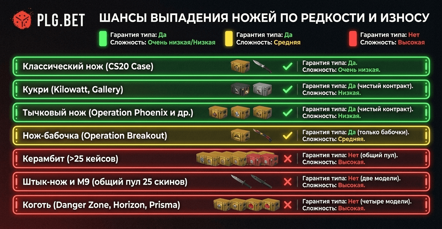 Шансы выпадения по категориям редкости и износа